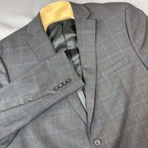 Marc New York Sports Jacket Mens 46L Grey Blue Window Pane Check Dress Blazer